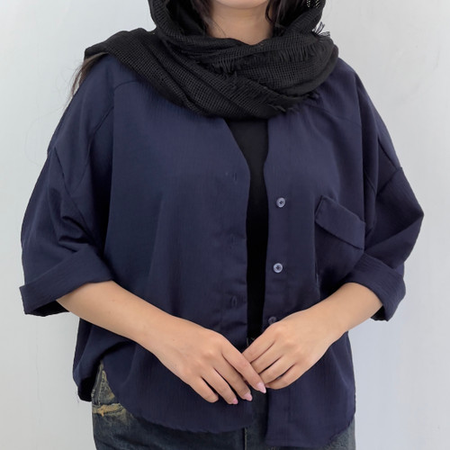 شومیز باکسی سرمه ای مدل لوفن
