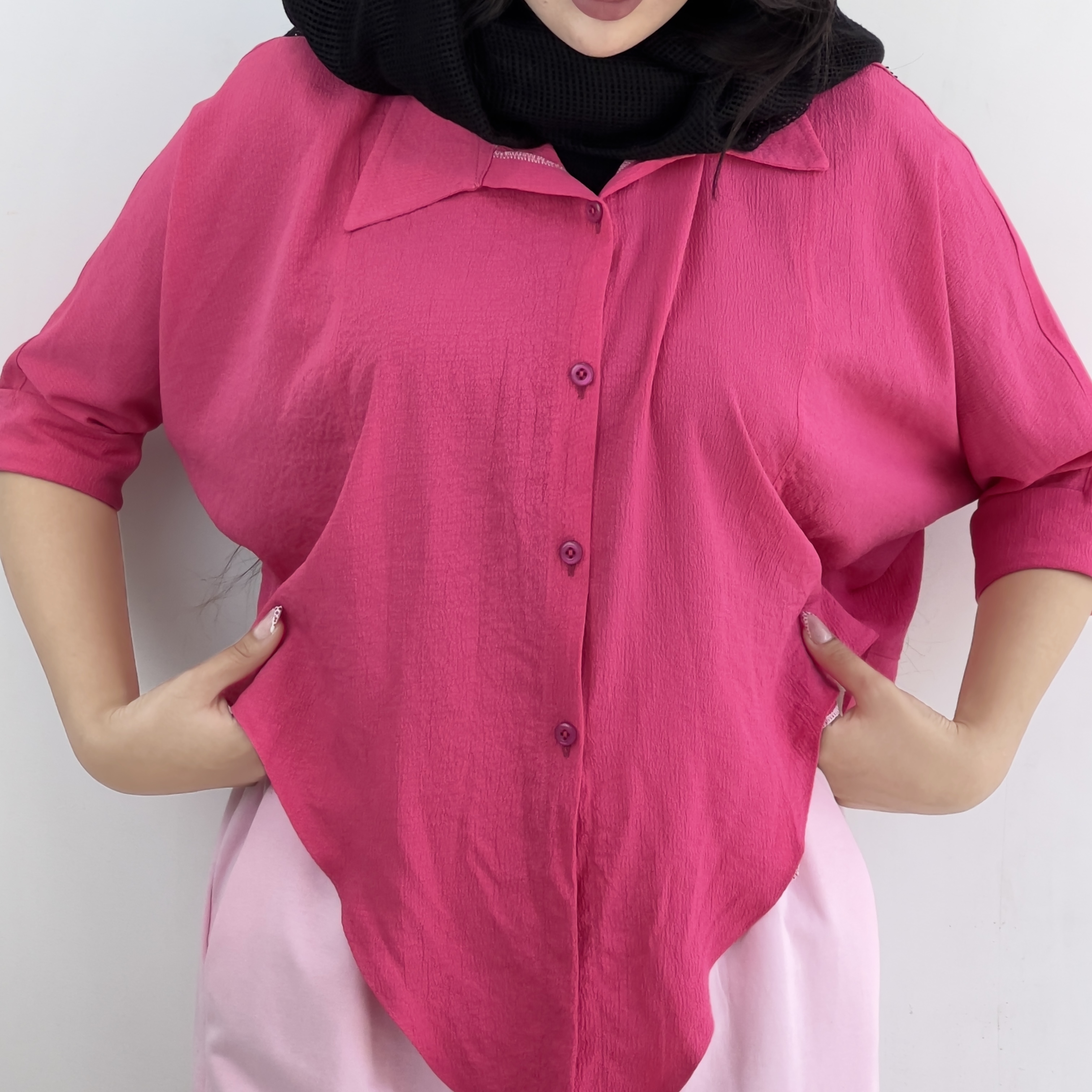 شومیز باکسی گره ای سرخابی