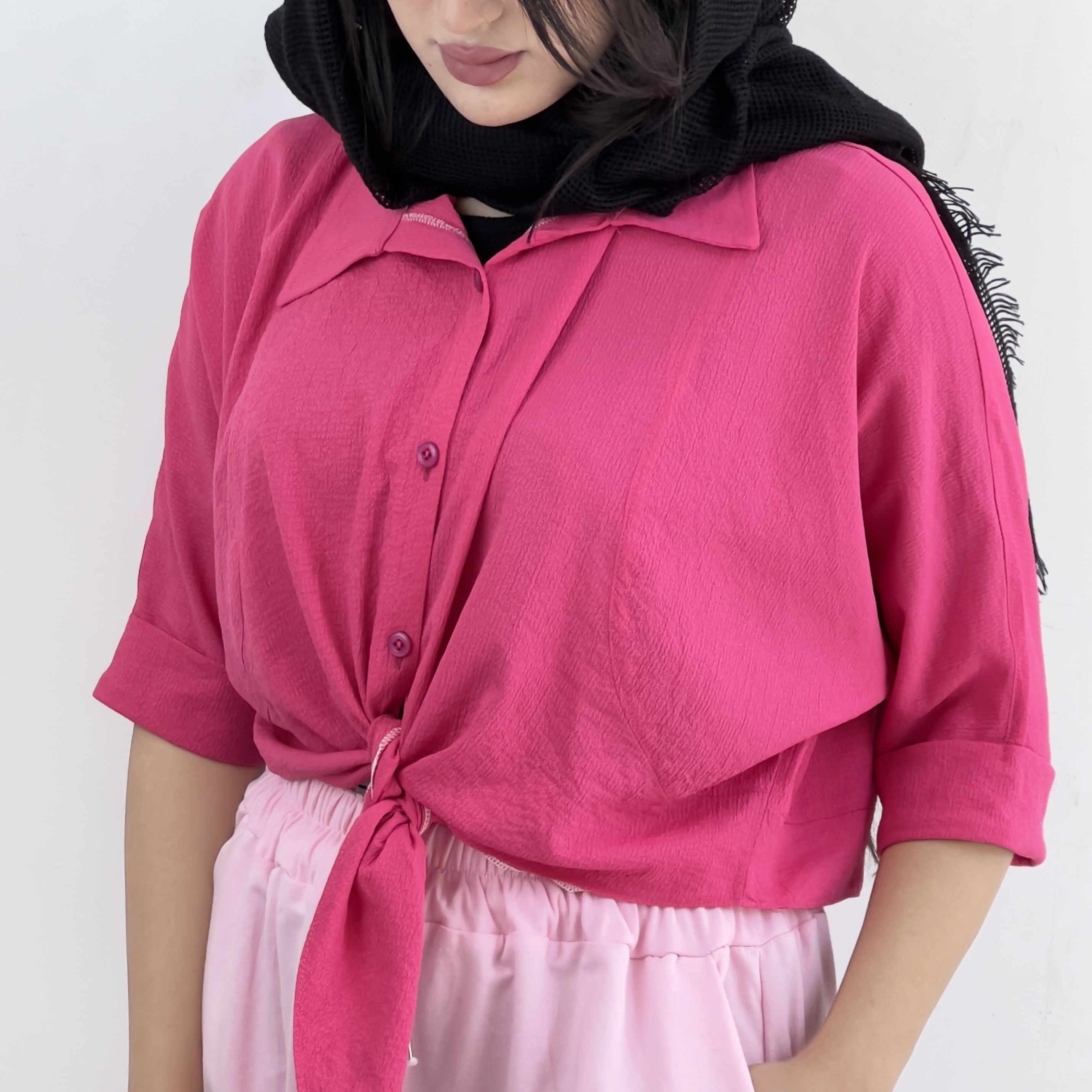 شومیز باکسی گره ای سرخابی