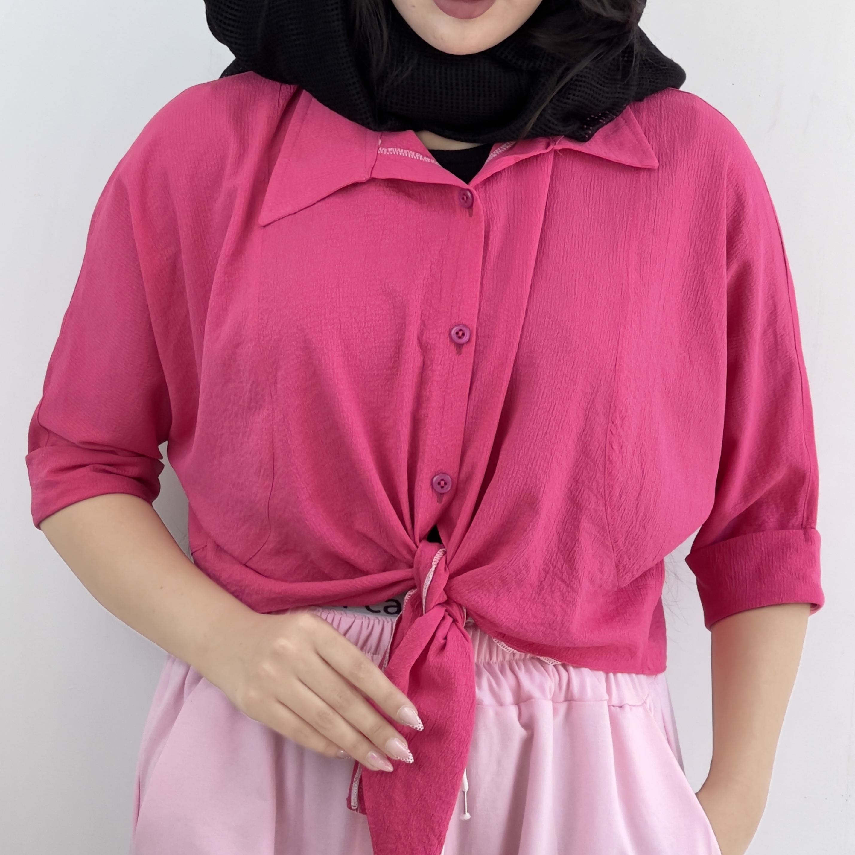 شومیز باکسی گره ای سرخابی