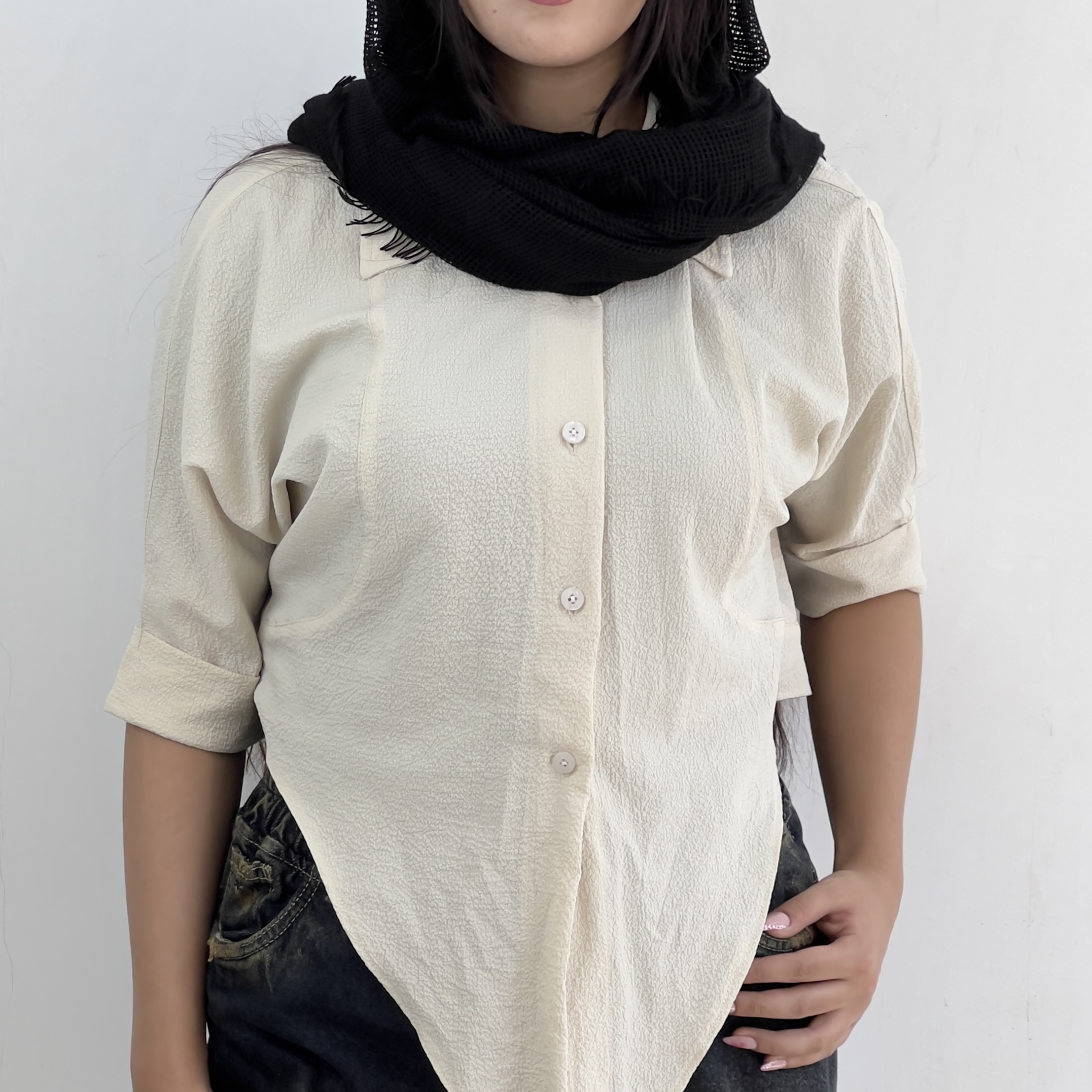 شومیز باکسی گره ای‌ کرم