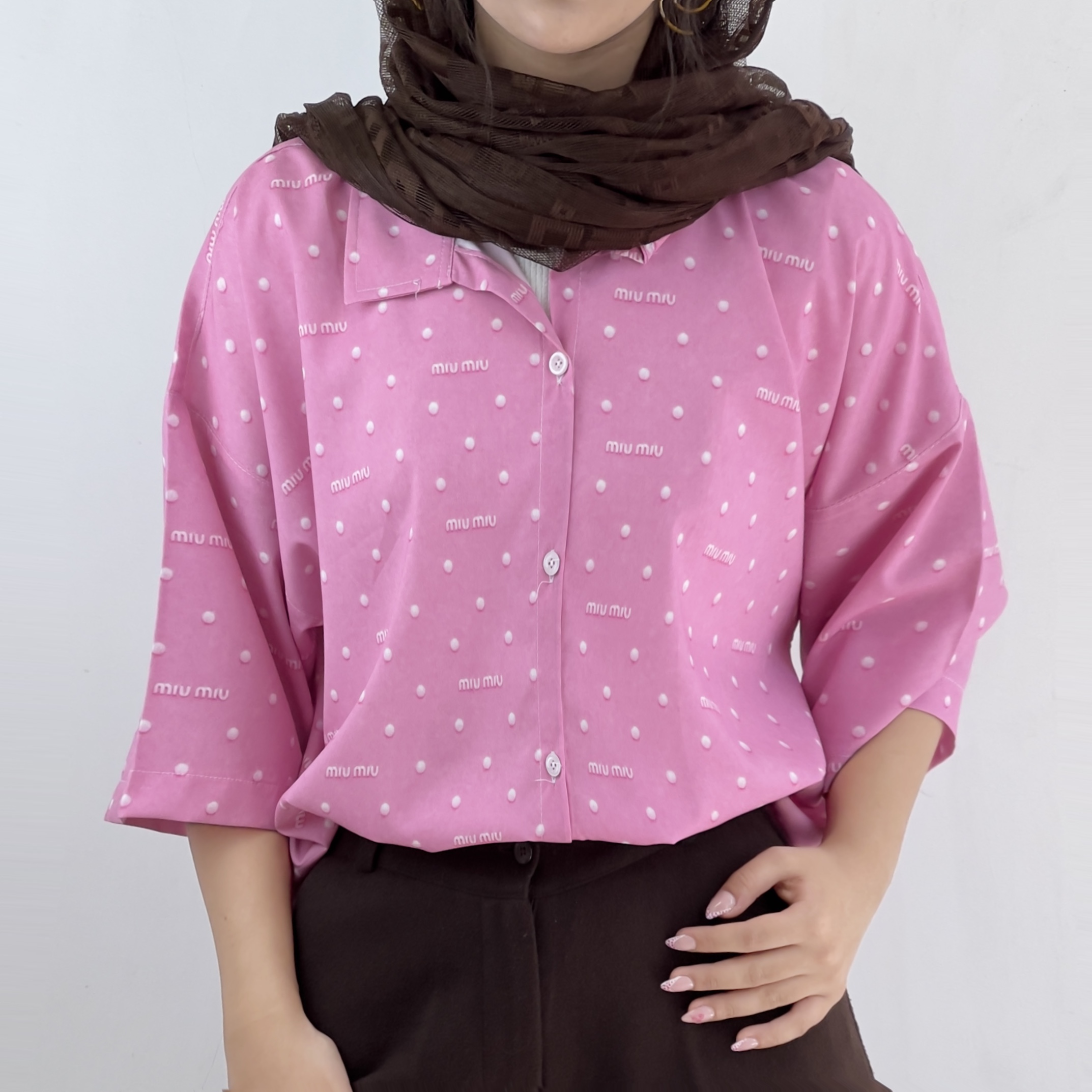 شومیز قلبی miu miu آستین کوتاه صورتی