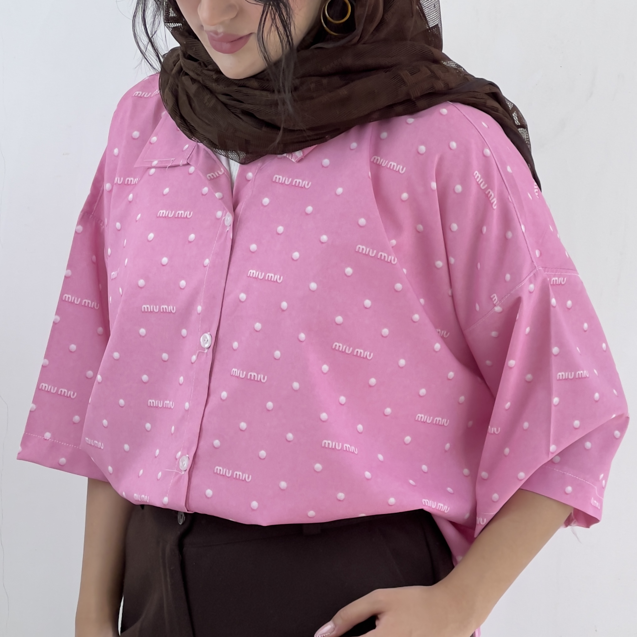 شومیز قلبی miu miu آستین کوتاه صورتی