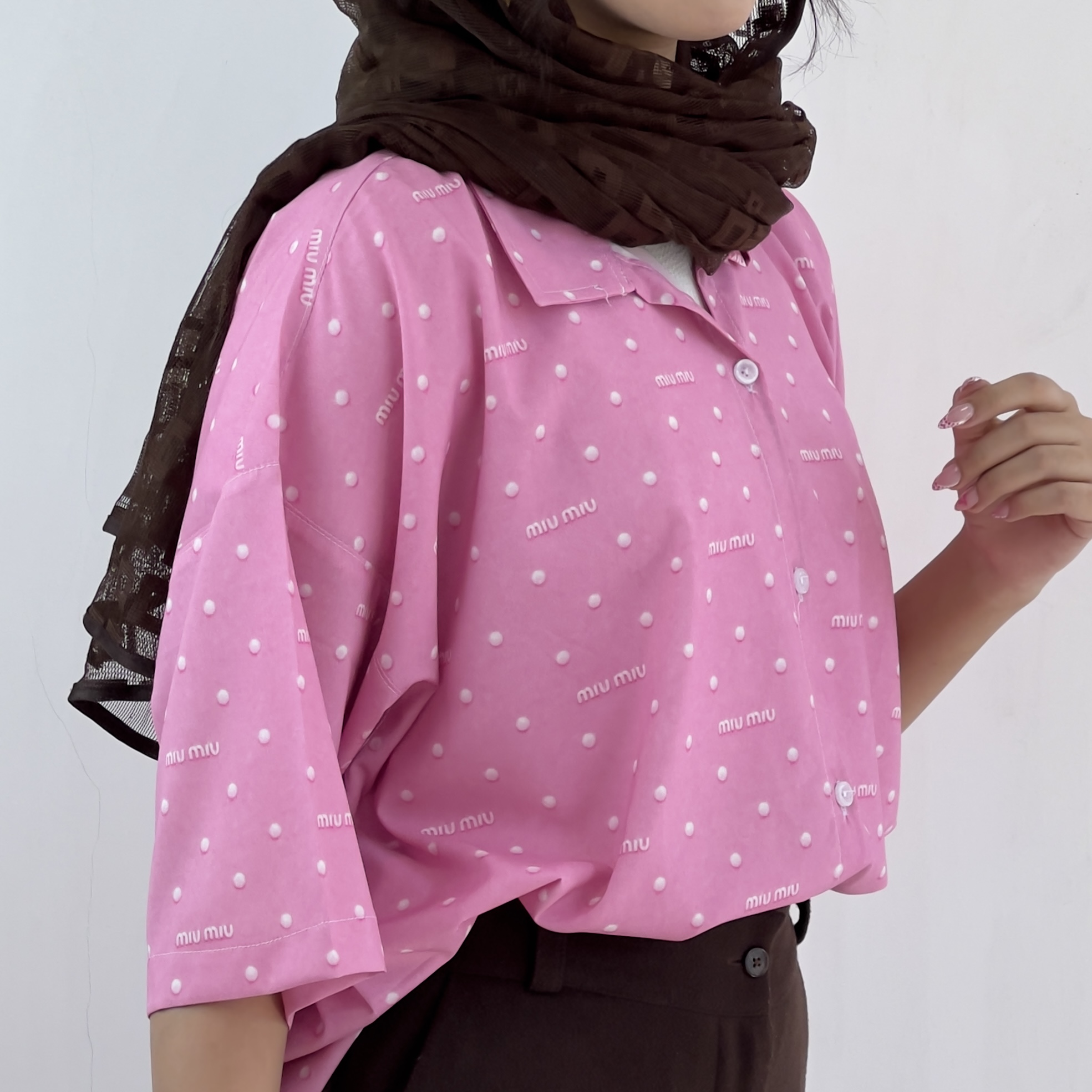 شومیز قلبی miu miu آستین کوتاه صورتی