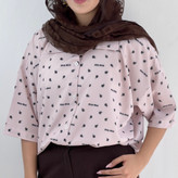 شومیز قلبی miu miu آستین کوتاه شیری