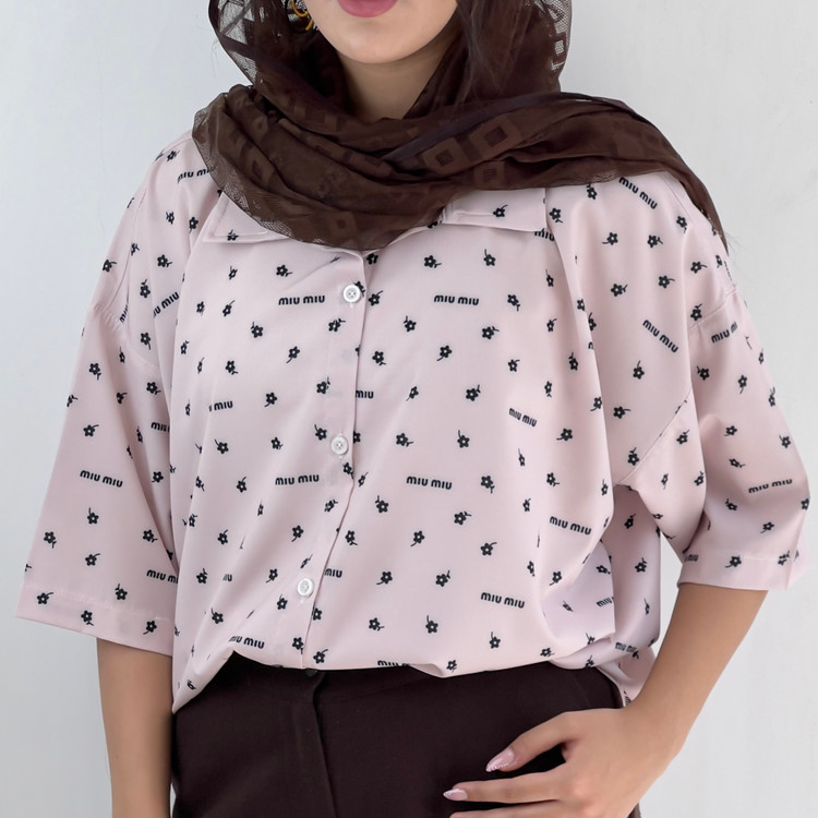 شومیز قلبی miu miu آستین کوتاه شیری