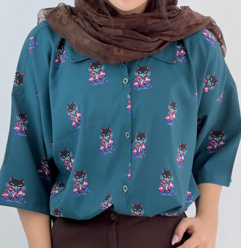 شومیز قلبی miu miu آستین کوتاه طرح گربه