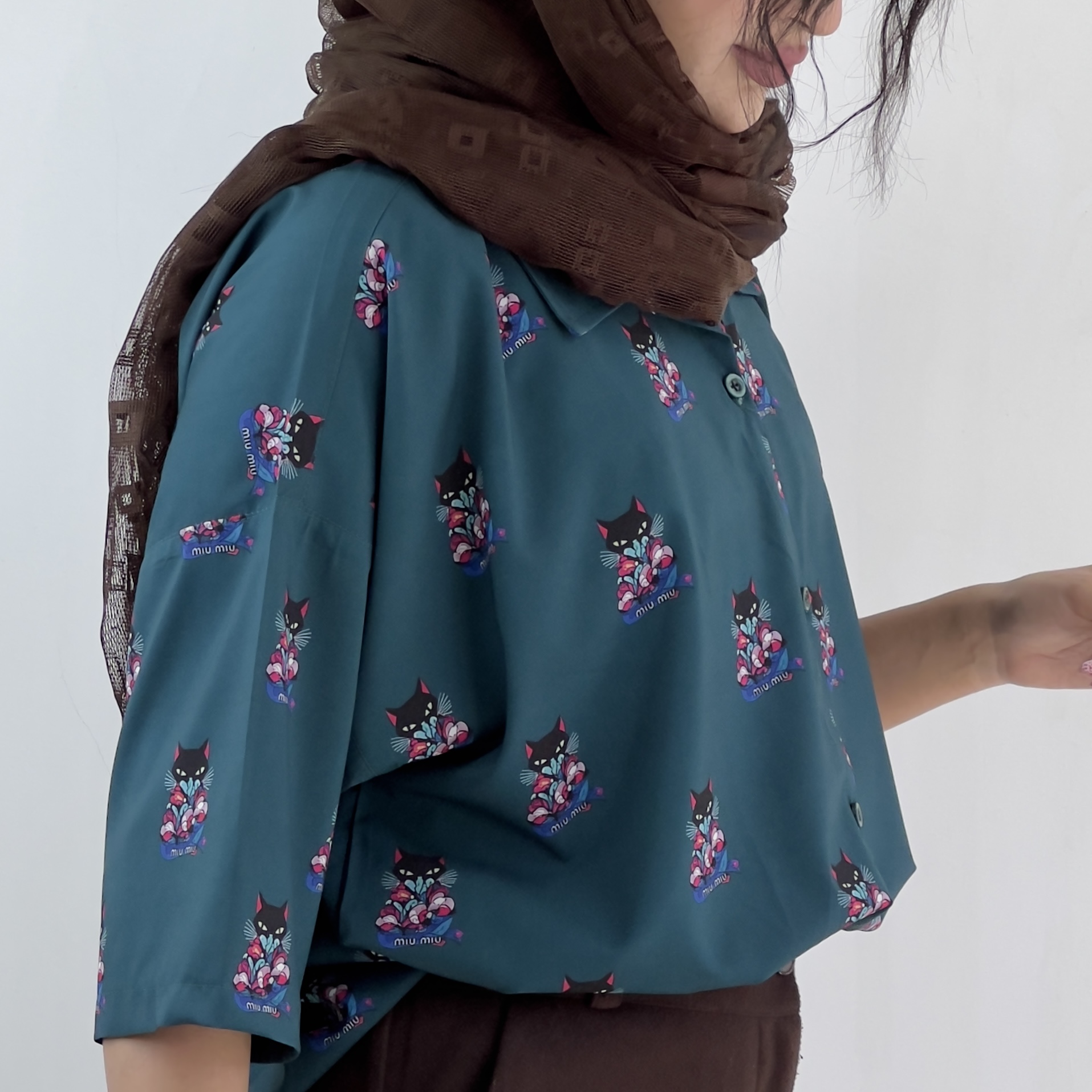 شومیز قلبی miu miu آستین کوتاه طرح گربه