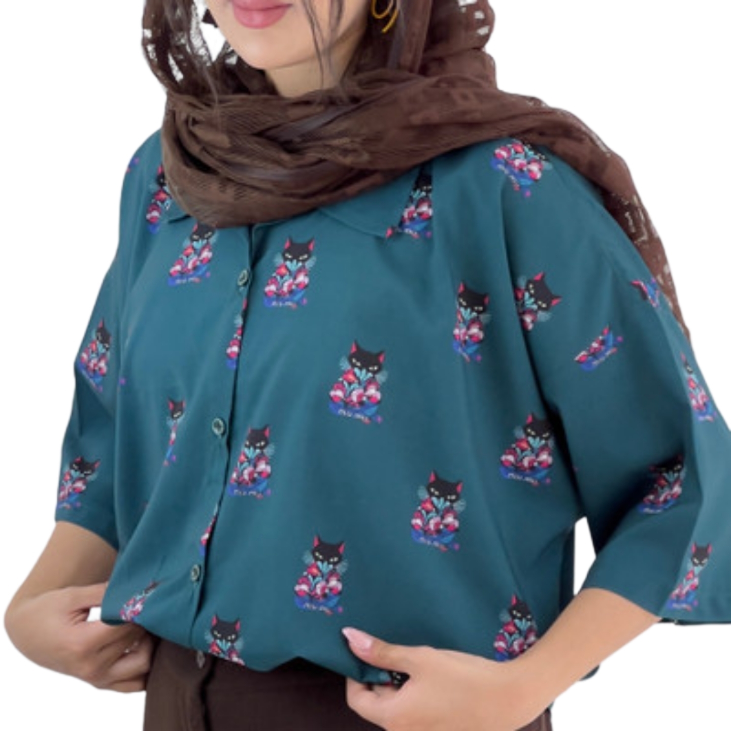 شومیز قلبی miu miu آستین کوتاه طرح گربه
