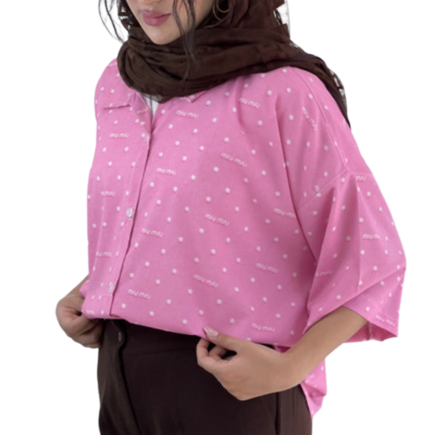 شومیز قلبی miu miu آستین کوتاه صورتی