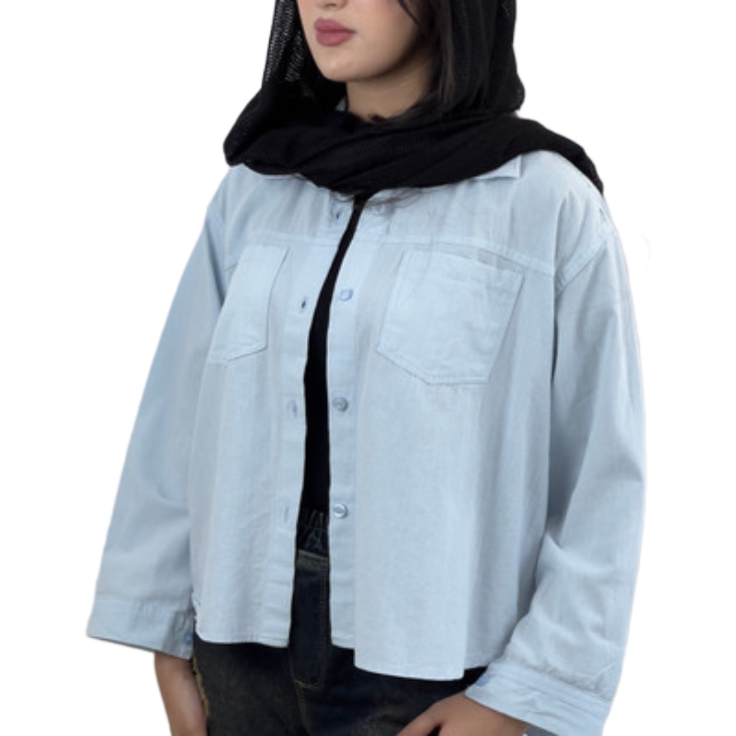 شومیز باکسی لینن آبی روشن