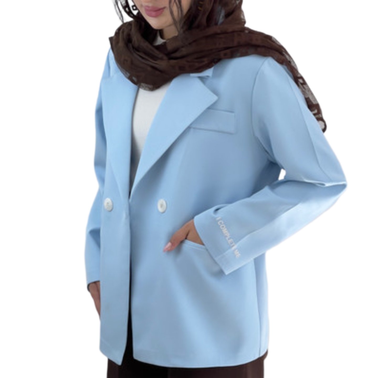 تک کت مازراتی آبی مدل نوشته آستین و چاپ مینیمال پشت کار |114