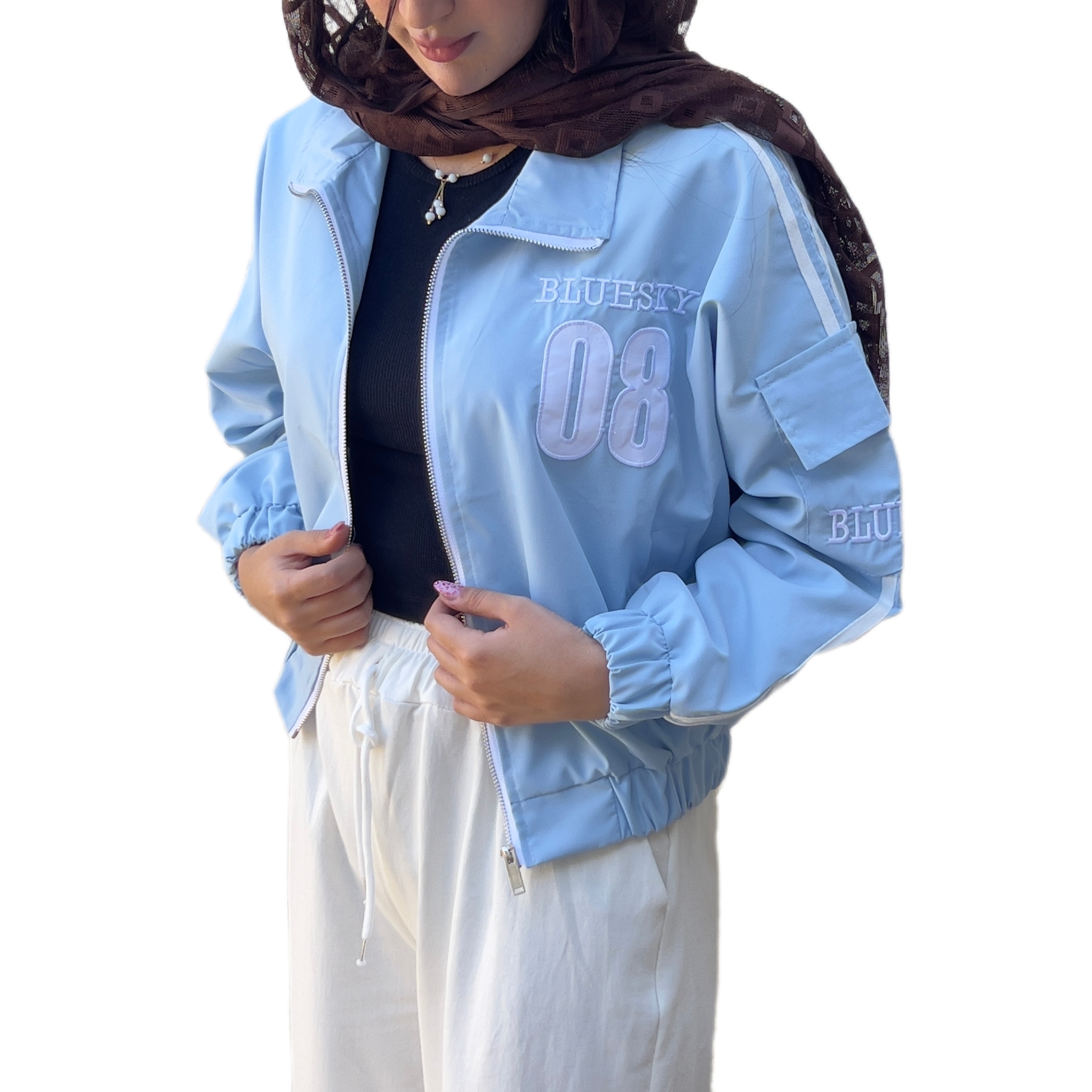 بامبر جکت آبی روشن آستر دار مدل bluesky