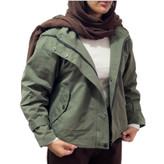 کاپشن سبز آستر دار مدل یقه اسکی شو
