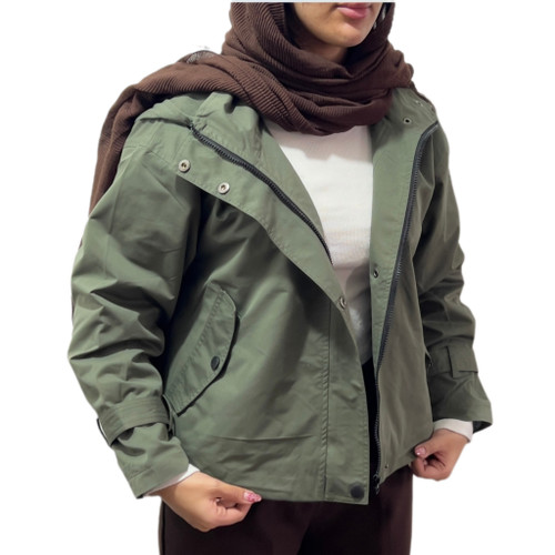 کاپشن سبز آستر دار مدل یقه اسکی شو