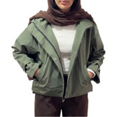 کاپشن سبز آستر دار مدل یقه اسکی شو